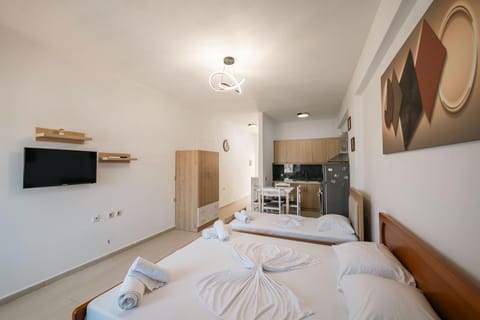 Communal lounge/ TV room, Bed, TV and multimedia, Kitchen or kitchenette, Photo of the whole room, Evening entertainment, Bedroom, wardrobe, air conditioner