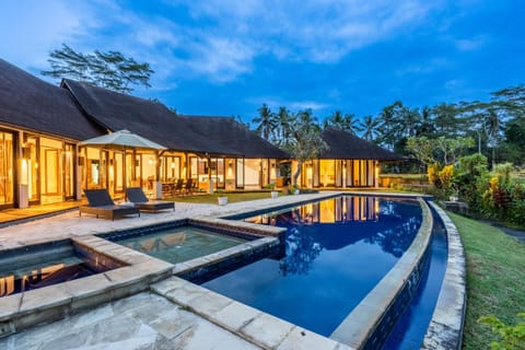Property building, Night, Garden, Swimming pool