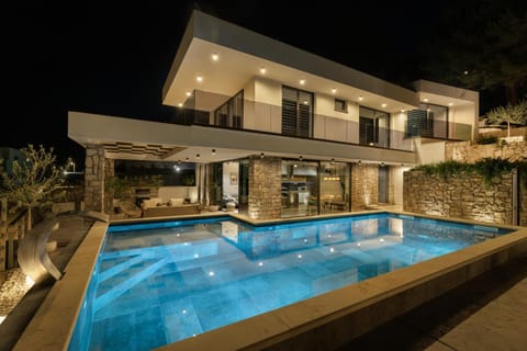 Property building, Night, Swimming pool