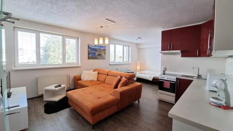 Bed, Living room, Seating area, kitchen