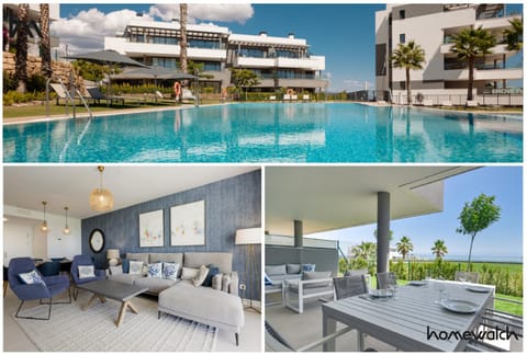 Property building, Day, TV and multimedia, Balcony/Terrace, Living room, Dining area, Swimming pool, sunbed, air conditioner