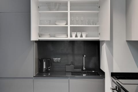 Kitchen or kitchenette, stove