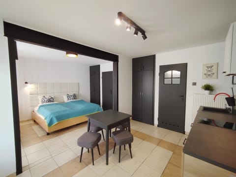 Kitchen or kitchenette, Seating area, Dining area, Bedroom