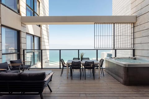 Patio, Hot Tub, View (from property/room), Balcony/Terrace, Seating area, Dining area, Sea view