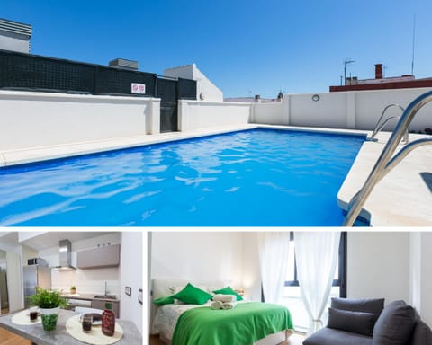 Bed, Balcony/Terrace, Kitchen or kitchenette, Living room, Swimming pool