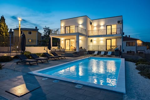 Property building, Night, Summer, Pool view, Swimming pool, sunbed