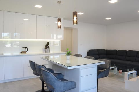 Kitchen or kitchenette, Living room, Seating area, Dining area