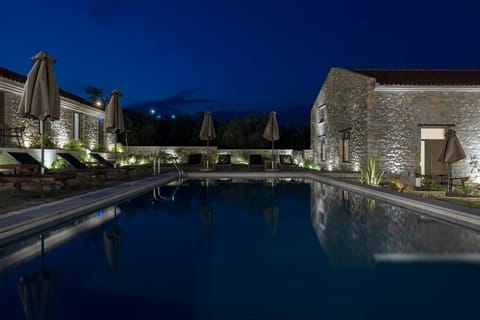 Property building, Night, Swimming pool