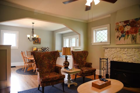 Living room, Seating area, fireplace, flat iron, air conditioner