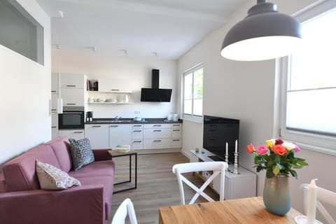 Kitchen or kitchenette, Living room, Seating area, Dining area, dishwasher, oven, stove