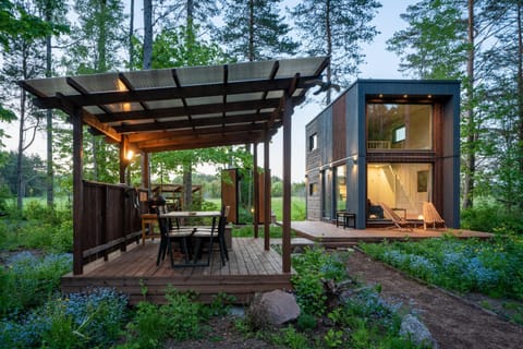 Patio, Natural landscape, Garden, Sauna, Dining area, Garden view, Sunset