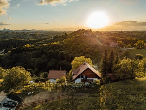 Property building, Natural landscape, Bird's eye view, Mountain view, Sunset