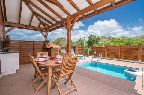 Patio, Dining area, Pool view