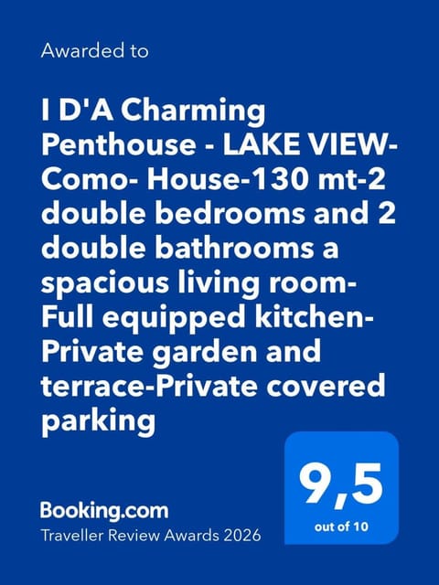 I D'A Charming Penthouse - LAKE VIEW- Como- House-130 mt-2 double bedrooms and 2 double bathrooms a spacious living room-Full equipped kitchen-Private garden and terrace-Private covered parking Apartment in Como