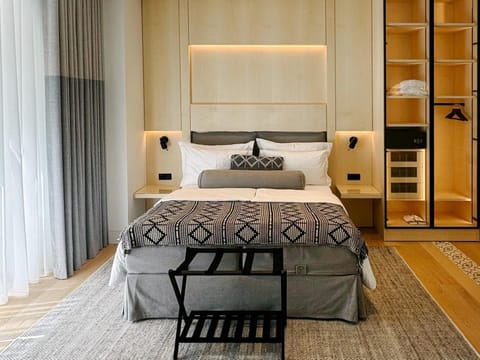 Bed, wardrobe