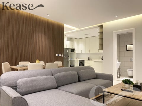 Kitchen or kitchenette, Living room, Seating area, Dining area