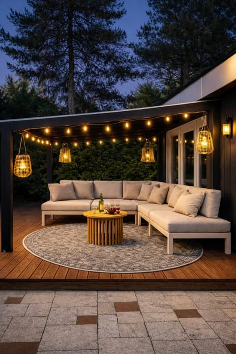 Patio, Night, Garden, Balcony/Terrace, Seating area, Garden view