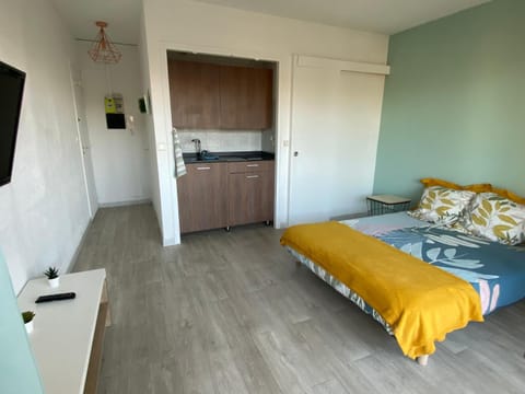 Bed, TV and multimedia, Kitchen or kitchenette, Photo of the whole room, Bedroom