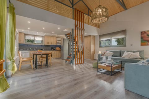 Kitchen or kitchenette, Living room, Seating area, Dining area