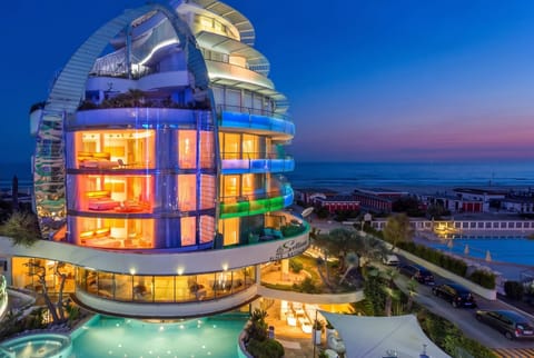 Property building, Night, Pool view, Sea view, Swimming pool