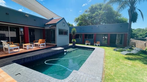 Patio, Spring, Day, Garden, Garden view, Pool view, Swimming pool, sunbed, Internal: Not applicable to any particular room