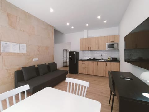Kitchen or kitchenette, Living room, Seating area