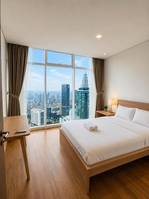 Bed, View (from property/room), Bedroom, towels, wardrobe