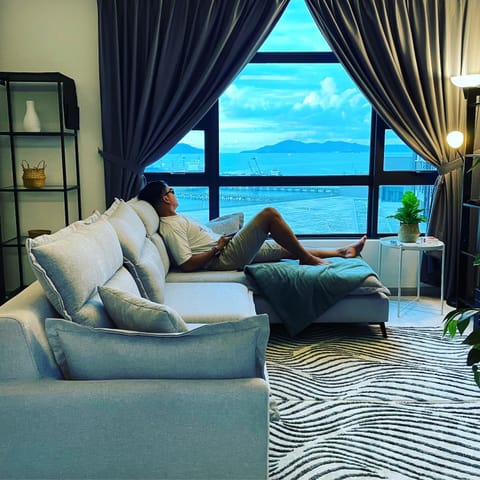 Living room, Seating area, Sea view