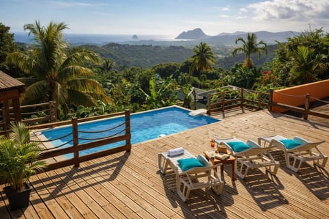 View (from property/room), Pool view, Sea view, Swimming pool, sunbed