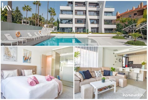 Property building, Bed, Bathroom, TV and multimedia, Bedroom, Swimming pool, sunbed, kitchen