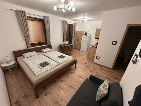 Bed, TV and multimedia, Kitchen or kitchenette, Living room, Photo of the whole room, Seating area, Bedroom, towels, wardrobe