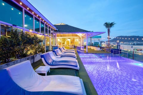 Property building, Day, Night, Natural landscape, Mountain view, Pool view, Swimming pool, sunbed