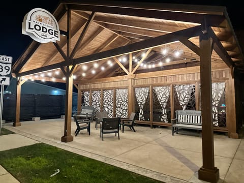 Night, Property logo or sign, Seating area