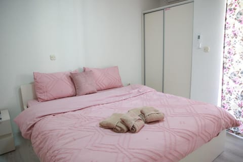Bed, wardrobe