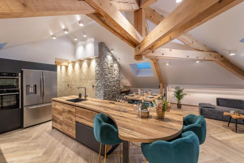 Dining area, dishwasher, oven, stove