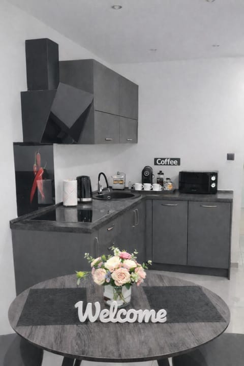 Kitchen or kitchenette, stove