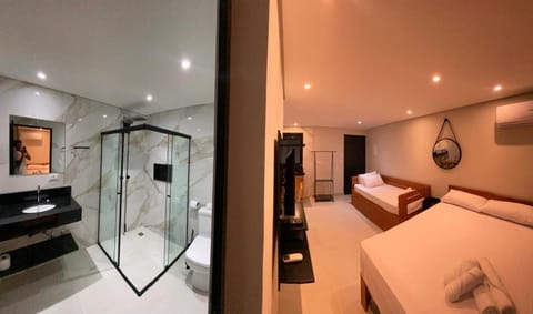 Shower, Bed, Bathroom, Bedroom