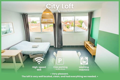 City Loft with rooftop view by Escale-Marne - M8 Tour Eiffel - Parking Gratuit - 201 Apartment in Île-de-France