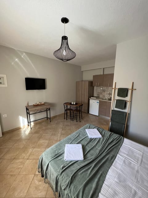 Bed, TV and multimedia, Kitchen or kitchenette, Photo of the whole room, Dining area