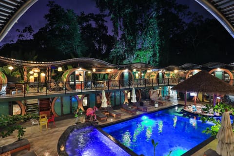 Property building, Night, Pool view, Swimming pool