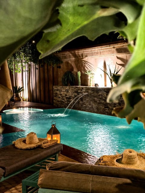 Night, Natural landscape, Pool view, Swimming pool, sunbed