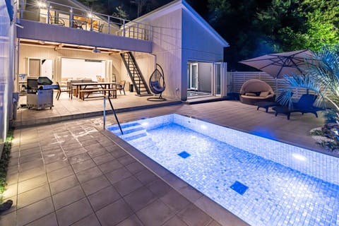 Night, Pool view, Swimming pool