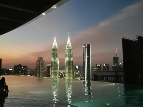 Property building, Night, Swimming pool