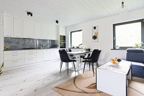 Kitchen or kitchenette, Living room, Seating area, Dining area