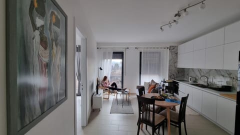 Kitchen or kitchenette, Living room, Seating area, Dining area