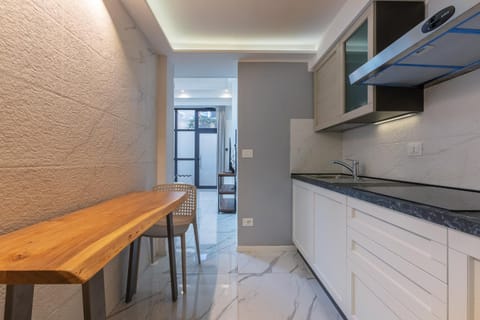 Kitchen or kitchenette, stove