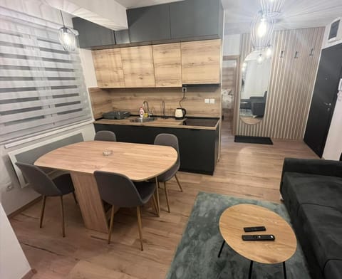 Kitchen or kitchenette, Living room, Seating area, Dining area, stove
