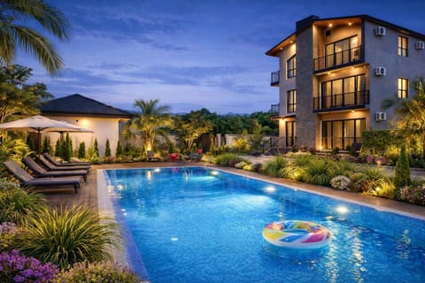 Property building, Day, Night, Garden, Garden view, Pool view, Swimming pool, sunbed