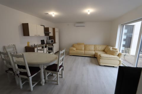 Kitchen or kitchenette, Living room, Seating area, Dining area, air conditioner