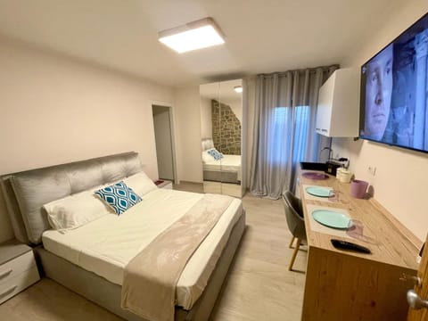 Bed, TV and multimedia, Kitchen or kitchenette, Living room, Photo of the whole room, Seating area, Bedroom, hair dresser